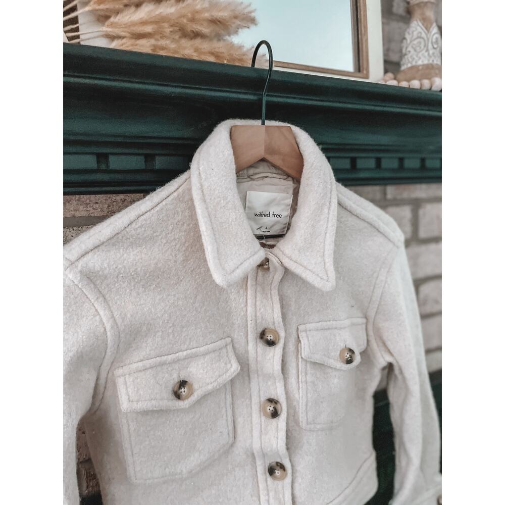 Wilfred Boiled Wool Cropped Trucker Jacket Small Cream Shacket - Picture 3 of 12